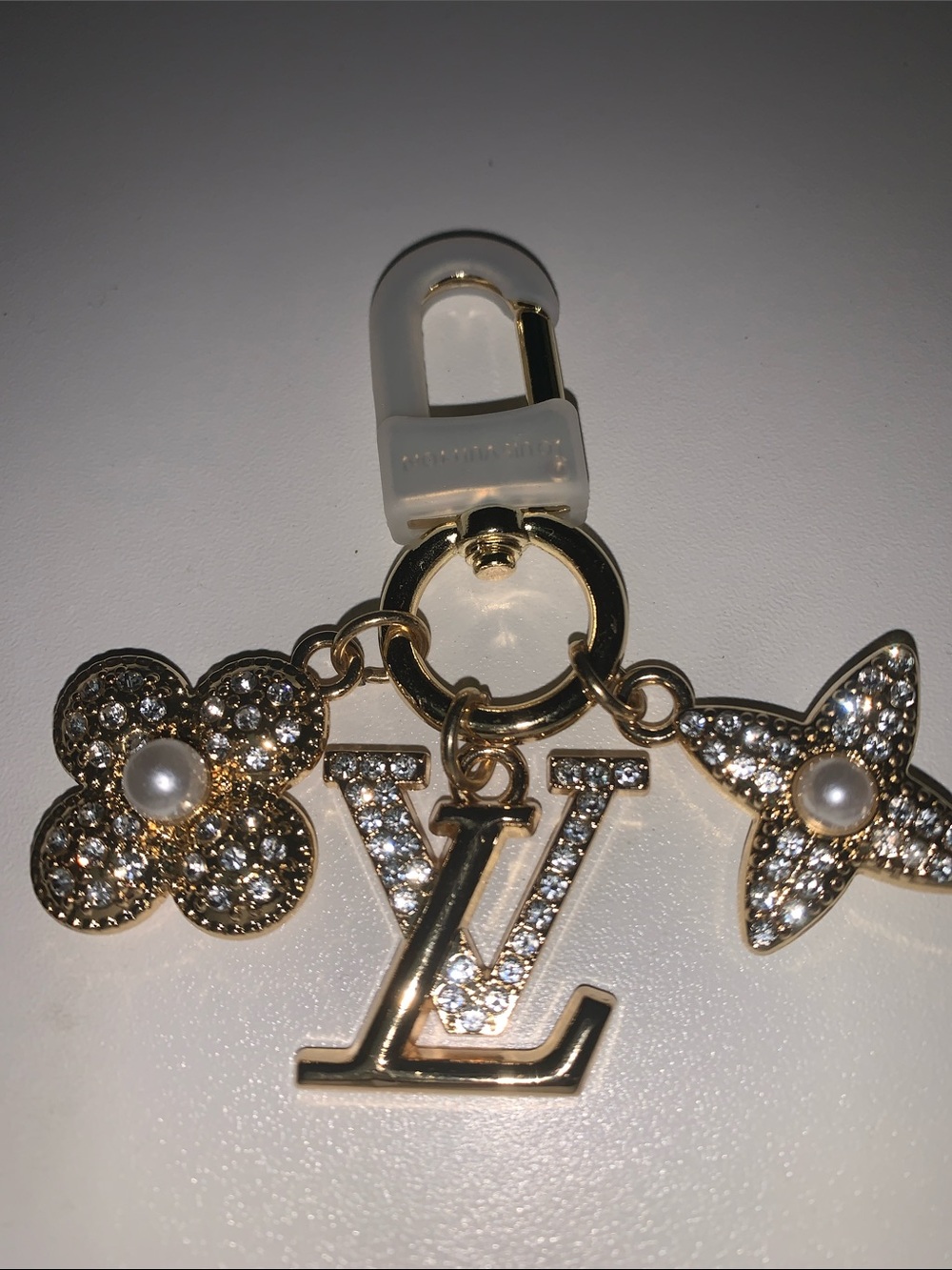Crystal Monogram purse/bag charm keychain with Pearl Accents